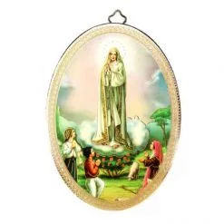 Quadretto Ovale Madonna Di Fatima Stampa Su Legno 10x15 Cm