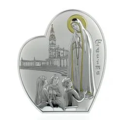 Quadro Madonna Di Fatima Alluminio Decori Dorati 16x19,5 Cm