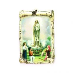 Quadretto Pergamena Mdf Con Oro A Caldo Madonna Di Fatima 10x15 Cm