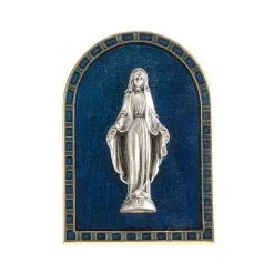 Quadretto Madonna Miracolosa Vetrata Blu 8x5,5 Cm