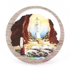 Quadretto Madonna Di Lourdes In Legno Diametro 11 Cm