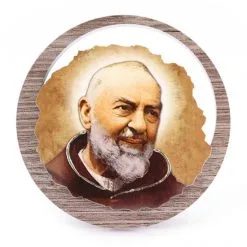 Quadretto San Pio Da Pietrelcina In Legno Scuro Diametro 11 Cm