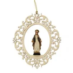 Decoro Con Madonna Miracolosa In Legno 13x15 Cm