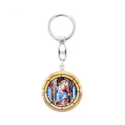 Portachiavi Ulivo Tondo Madonna Di Pompei 4x10 Cm