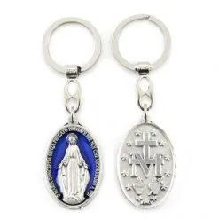 Portachiavi Madonna Miracolosa Smalto Blu 3x10 Cm