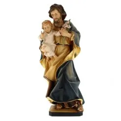 Statua San Giuseppe Con Bambino E Giglio In Legno Colorato 30 Cm