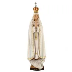 Statua In Legno Dipinto Madonna Di Fatima Con Corona 35 Cm