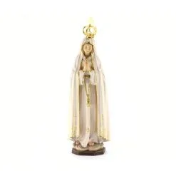 Statua Madonna Di Fatima In Legno Con Corona Metallo 24 Cm