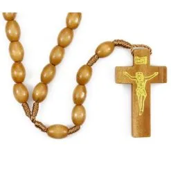 Rosario In Legno E Corda Grani Ovali Grano 10x6 Mm