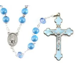 Rosario Madonna Di Fatima Legno Azzurro Grano 8 Mm