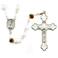 Rosario Madonna Di Fatima Legno Bianco Grano 8 Mm