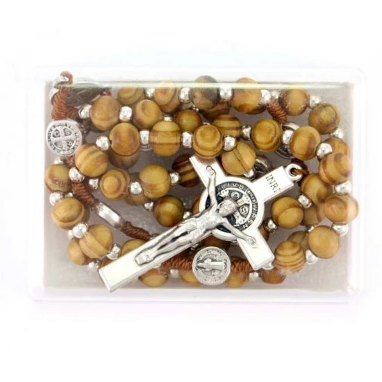 Rosario San Benedetto Legno Ulivo Grano 7 Mm 2 Rosario San Benedetto Legno Ulivo Grano 7 Mm - immagine 2