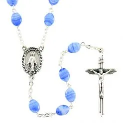 Rosario Grani Ovali Colore Celeste Grano 6x8 Mm