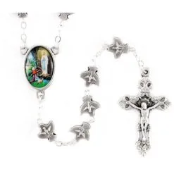 Rosario Metallo Argentato Con Colombe Grano 10 Mm