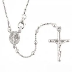 Rosario Collana In Argento 925°° Rodiato Grano 2 Mm