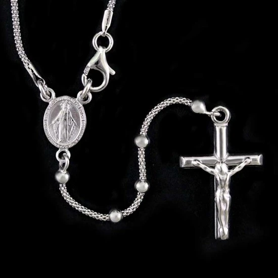 Rosario Collana In Argento 925°° Rodiato Grano 2 Mm 2 Rosario Collana In Argento 925°° Rodiato Grano 2 Mm - immagine 2