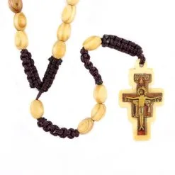 Rosario Legno Ulivo Con Crocifisso San Damiano Grano 5x8 Mm
