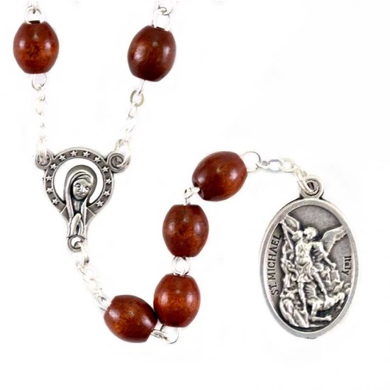 Rosario San Michele Arcangelo In Legno Grano 6x8 Mm 1 Rosario San Michele Arcangelo In Legno Grano 6x8 Mm