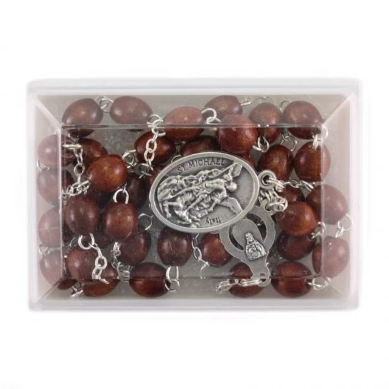 Rosario San Michele Arcangelo In Legno Grano 6x8 Mm 2 Rosario San Michele Arcangelo In Legno Grano 6x8 Mm - immagine 2