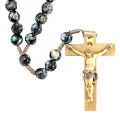 Rosario Nero Con Crocifisso In Legno Colorato Grano 8 Mm