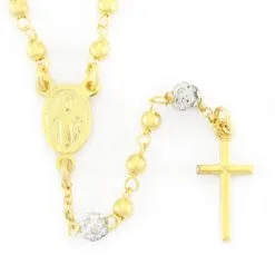 Rosario Argento Dorato Con Strass Grano 3 Mm