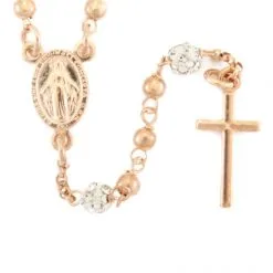 Rosario Argento Ramato Con Strass Grano 3 Mm