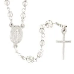 Rosario Argento Rodiato Con Strass Grano 3 Mm