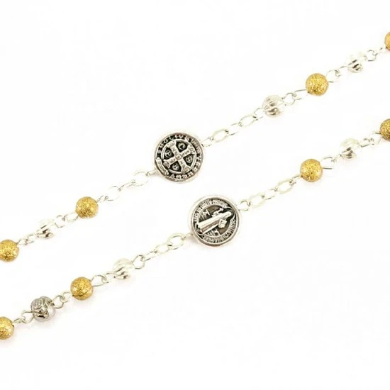 Rosario San Benedetto Metallo Bicolore Grano 4 Mm 3 Rosario San Benedetto Metallo Bicolore Grano 4 Mm - immagine 3