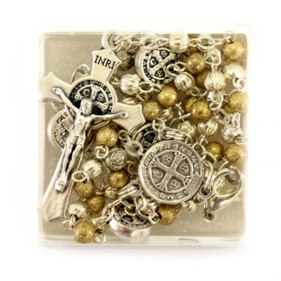 Rosario San Benedetto Metallo Bicolore Grano 4 Mm 5 Rosario San Benedetto Metallo Bicolore Grano 4 Mm - immagine 5