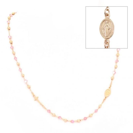 Rosario Girocollo Argento Ramato Swarovski Rosa 1 Rosario Girocollo Argento Ramato Swarovski Rosa