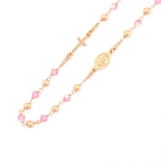 Rosario Girocollo Argento Ramato Swarovski Rosa 3 Rosario Girocollo Argento Ramato Swarovski Rosa - immagine 3