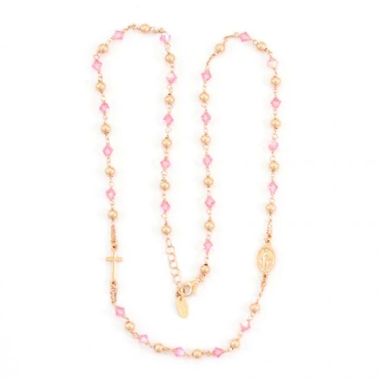 Rosario Girocollo Argento Ramato Swarovski Rosa 5 Rosario Girocollo Argento Ramato Swarovski Rosa - immagine 5