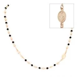 Rosario Girocollo Argento Ramato Swarovski Nero