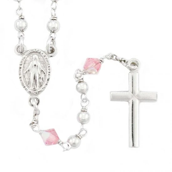 Rosario Argento Rodiato 6 Swarovski Rosa 1 Rosario Argento Rodiato 6 Swarovski Rosa