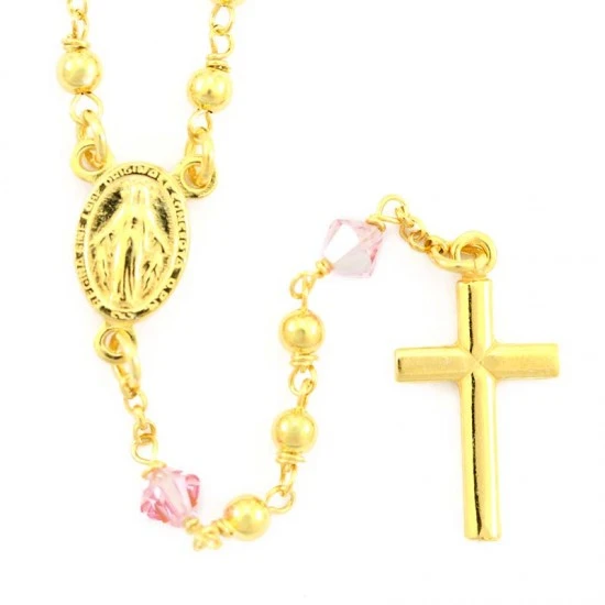 Rosario Argento Dorato 6 Swarovski Rosa 1 Rosario Argento Dorato 6 Swarovski Rosa