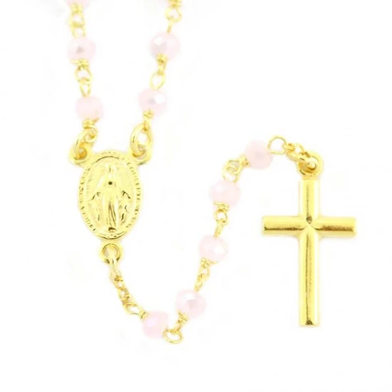 Rosario Argento Dorato E Cristalli Rosa 1 Rosario Argento Dorato E Cristalli Rosa