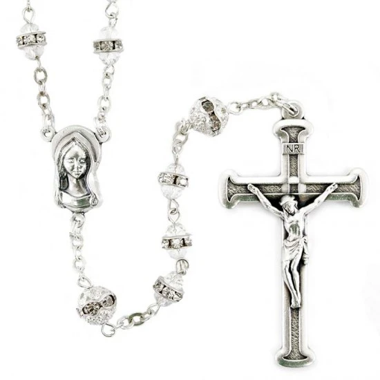 Rosario Vetro Trasparente Con Strass Grano 6x7 Mm 1 Rosario Vetro Trasparente Con Strass Grano 6x7 Mm