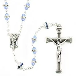 Rosario Vetro Celeste Con Strass Grano 6x7 Mm