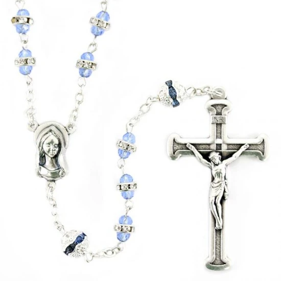 Rosario Vetro Celeste Con Strass Grano 6x7 Mm 1 Rosario Vetro Celeste Con Strass Grano 6x7 Mm