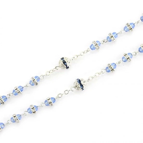 Rosario Vetro Celeste Con Strass Grano 6x7 Mm 4 Rosario Vetro Celeste Con Strass Grano 6x7 Mm - immagine 4