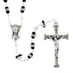 Rosario Vetro Nero Con Strass Grano 6x7 Mm