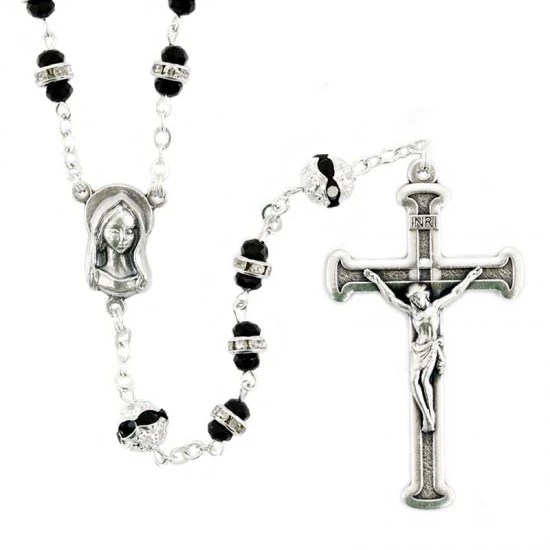 Rosario Vetro Nero Con Strass Grano 6x7 Mm 1 Rosario Vetro Nero Con Strass Grano 6x7 Mm