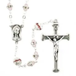 Rosario Vetro Rosa Con Strass Grano 6x7 Mm