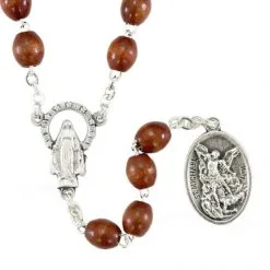 Rosario In Legno San Michele Arcangelo Grano 8x6 Mm