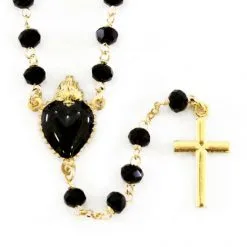 Rosario Argento Dorato E Vetro Nero Grano 4 Mm