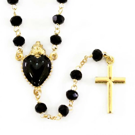 Rosario Argento Dorato E Vetro Nero Grano 4 Mm 1 Rosario Argento Dorato E Vetro Nero Grano 4 Mm