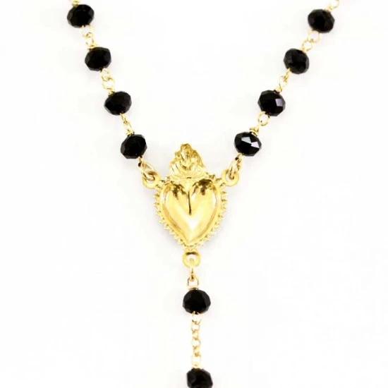 Rosario Argento Dorato E Vetro Nero Grano 4 Mm 3 Rosario Argento Dorato E Vetro Nero Grano 4 Mm - immagine 3