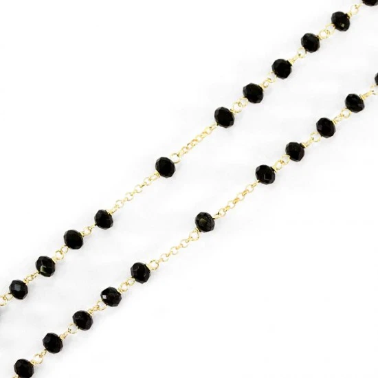 Rosario Argento Dorato E Vetro Nero Grano 4 Mm 4 Rosario Argento Dorato E Vetro Nero Grano 4 Mm - immagine 4