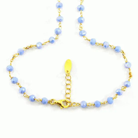 Rosario Argento Dorato E Vetro Celeste Grano 4 Mm 2 Rosario Argento Dorato E Vetro Celeste Grano 4 Mm - immagine 2