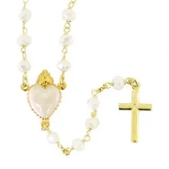 Rosario Argento Dorato E Vetro Bianco Grano 4 Mm